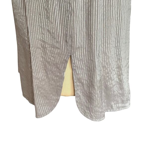 Jones New York Gray Button Up Tunic Shirt LARGE Pleated Details Shimmer Stripes - Picture 5 of 8